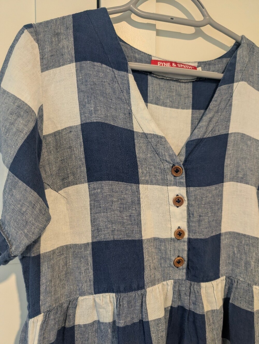 Pyne & Smith Blue & White Check European Linen Maxi Dress -S- - Picture 6 of 11